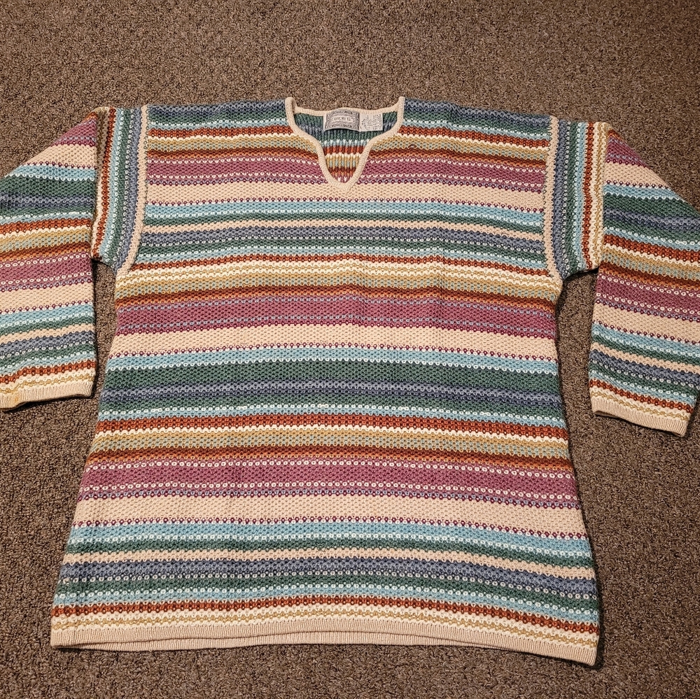 Vtg Concrete Mix Groovy Hip Striped V Neck Sweater